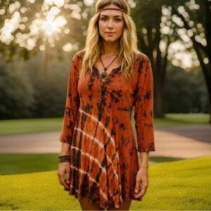 Women's Burnt orange Tie-Dye Dress